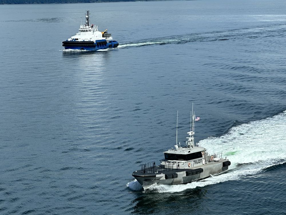 Two pilot boats under way in Prince William Sound